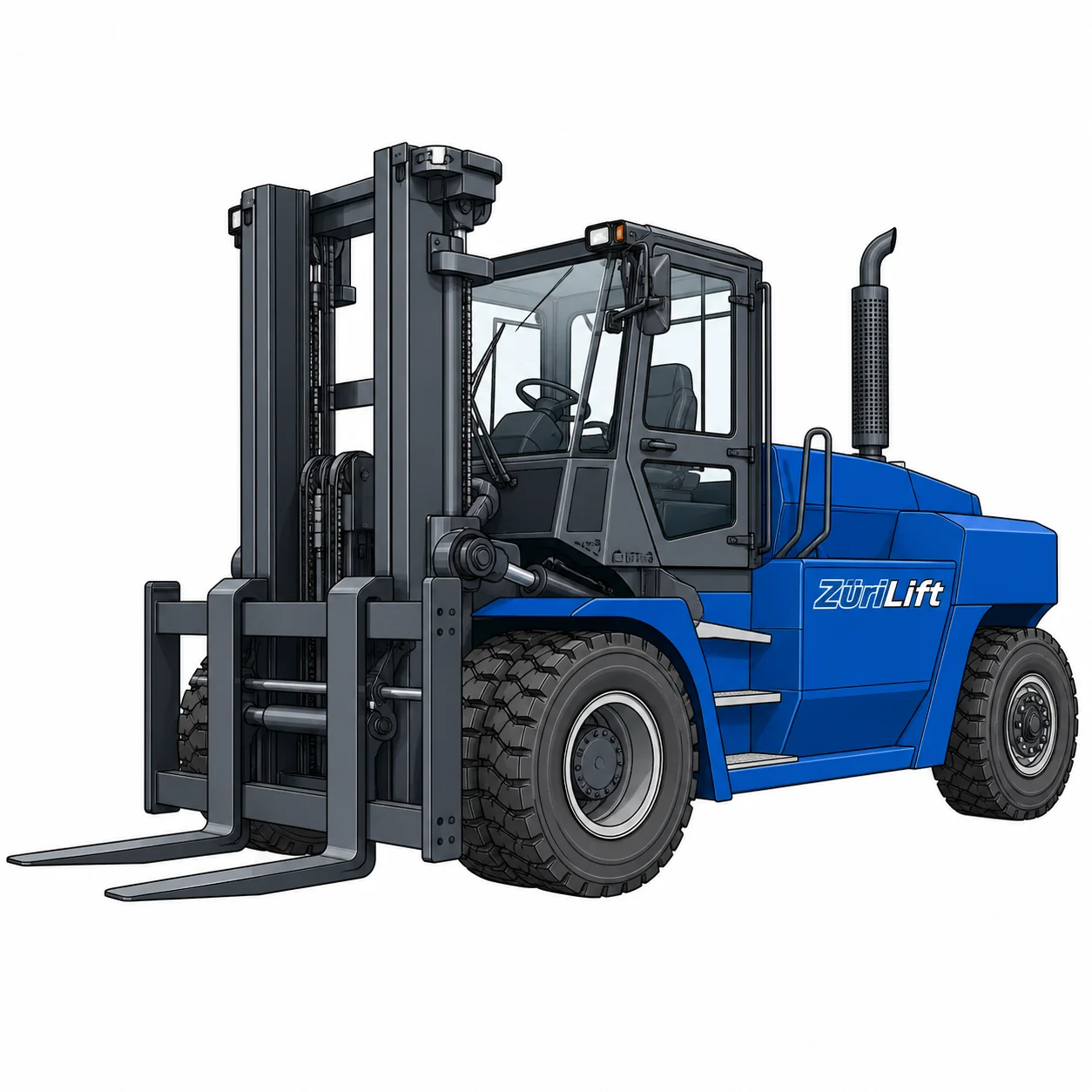 ZüriLift Diesel-Gabelstapler 3.0m 8t – technische Illustration