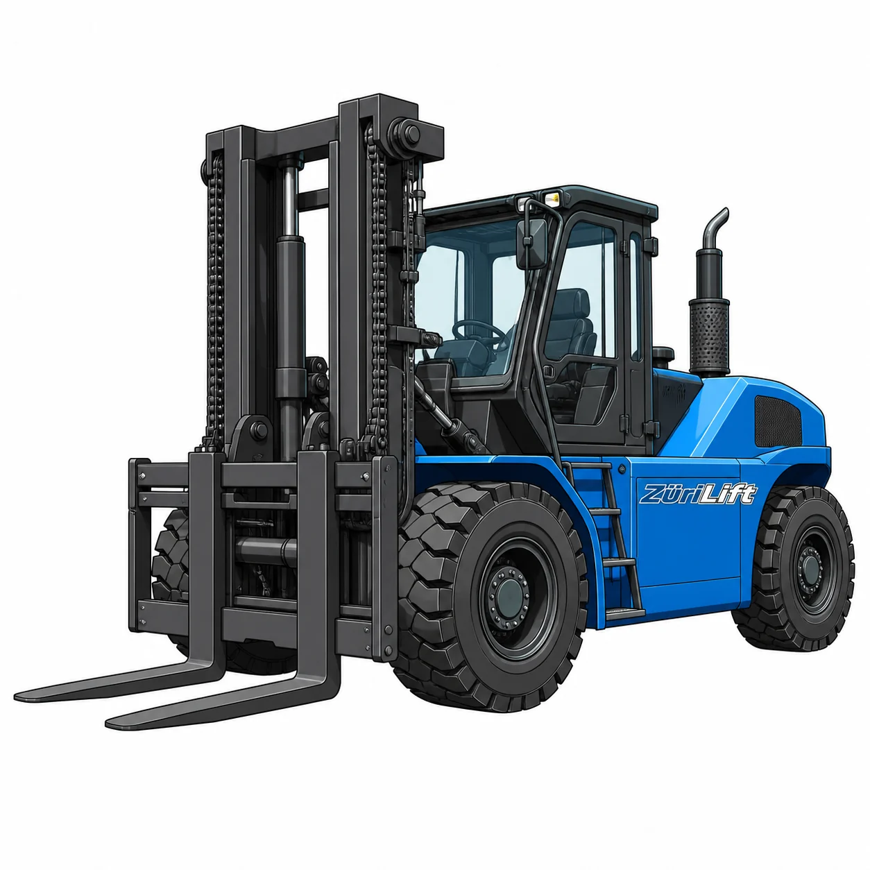 ZüriLift Diesel-Gabelstapler 4.0m 16t – technische Illustration