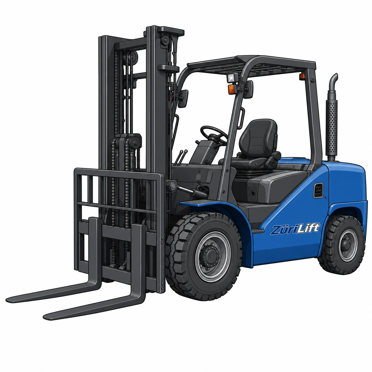 ZüriLift Diesel-Gabelstapler 4.0m 5t – technische Illustration